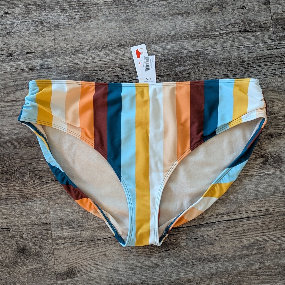 Joe Fresh - Bikini Bottom Moderate Coverage Colorful Retro Stripes Ruched